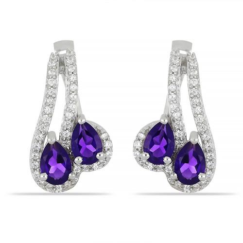 BUY STERLING SILVER  AFRICAN AMETHYST GEMSTONE STYLISH EARRINGS